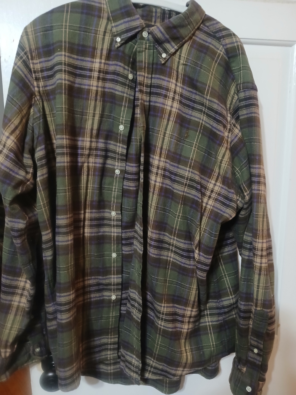 Ralph Lauren Olive Green & Tan Plaid Button-Down Shirt